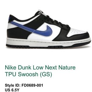 Nike Dunk Low Next Nature
TPU Swoosh (GS)
Style ID: FD0689-001
US 6.5Y